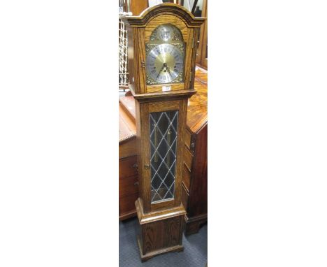 An modern oak chiming grandmother clock 151cm high