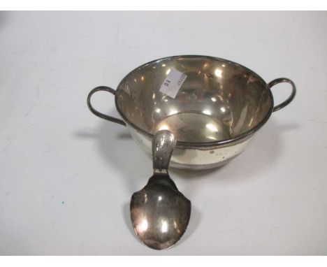 A silver bowl and a 19th century caddy spoon (2)