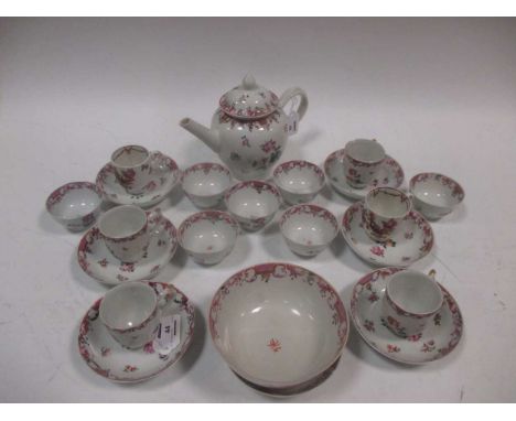 An 18th century Chinese porcelain tea and coffee service, comprising teapot and cover, sucrier and cover, slop bowl, seven sa