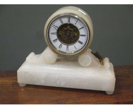 A wall clock, an Alabaster mantel clock