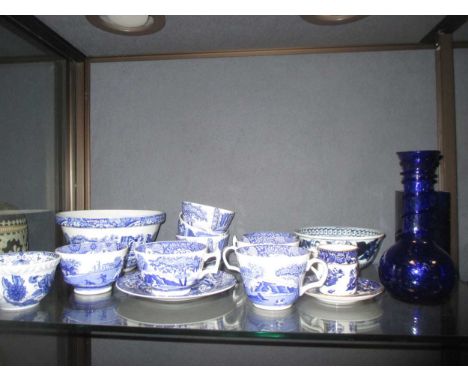 A large quantity of English ceramics to include Spode, together with Bristol blue style glassware (qty)