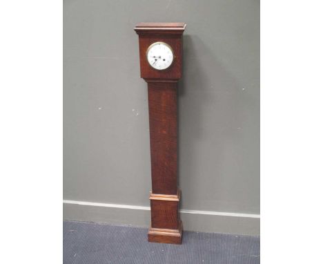 An oak grandmother clock with French movement (126cm high) and a miniature longcase timepiece ( 25cm high) (2)