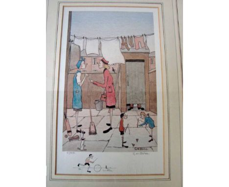 After Geoffrey Woolsey Birks (1929-1993), signed limited edition colour print, Back Yard scene, 21/375, rare pencil sketch to