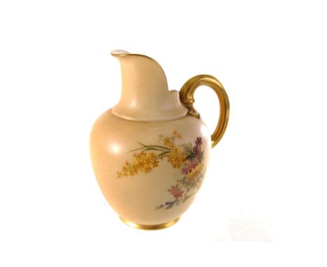 A small Royal Worcester Blush Ivory jug, having hand painted floral decoration, marked 1094 to base, approx 12cm H