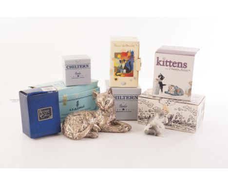 A large collection of various cat figures, including a Lladro figure No.5236 Cat and Mouse, Border Fine Arts, Country Artist 