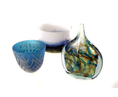 A Mdina glass axe head vase, marked 1973 to base, together with two glass bowls, one being Mdina (3)