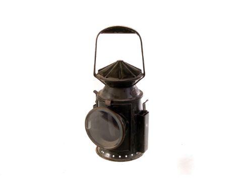 Of Military Interest: A WWII period signal lamp by Wakefield of Birmingham, painted green with turning shades, marked starboa