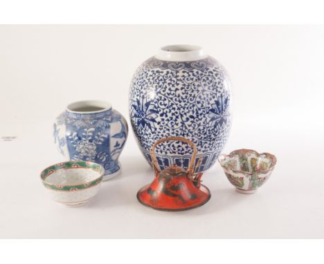 A selection of oriental and other blue and white ceramics, including a teapot, ginger jar, dishes and much more (parcel)