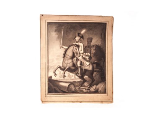 A 19th century pencil and body colour grisaille portrait,  of Archduke Charles of Austria during the Battle of Aspern-Essling