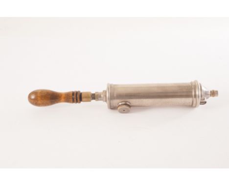 A vintage hand pump by Benton & Stone Ltd, having plated body with turned wooden handle
