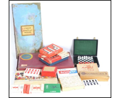 A collection of vintage card games and games to include Pit, Bezique, Dominos, Scrabble, playing cards, cribbage etc.&nbsp;