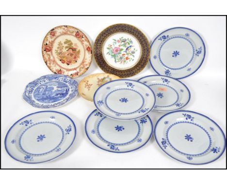 A collection of 19th and 20th century ceramic plates to include six blue and white Copeland ' Gloucester ' plates, Aynsley, S