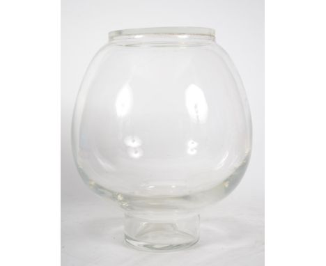 A vintage retro mid 20th century large and heavy glass coin collection jar having coin slot to lid. Weighs approx 5kg. Measur