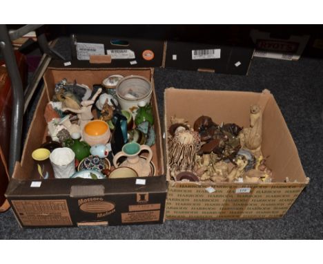 Ceramics - a Poole dolphin model; stoneware models of animals and birds; a New Zealand stoneware model of a Blue Penguin; etc