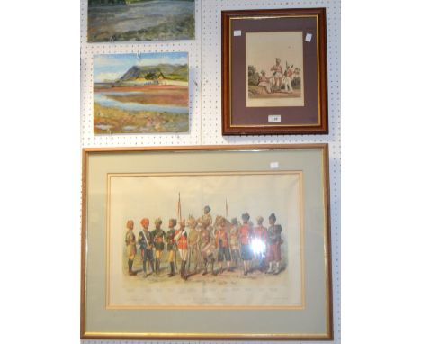 A Victorian hand coloured lithograph print,entitled Types of the Bombay Army; another , Seapoys (2)