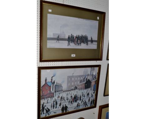 L.S. Lowry, after, Manchester Cityscape, photographic print, 27.5cm x 51cm, framed; another, 44cm x 59cm (2)