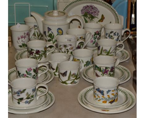 A Portmeirion Botanic Garden tea and coffee service, including teapot, milk and sugar, cups, saucers and side plates, twin-ha