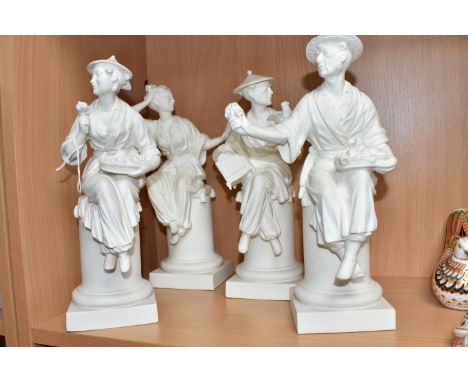 FOUR ROYAL WORCESTER ORIENTAL FIGURES MODELLED BY A. AZORI, comprising of Le Panier, no. 3585 black base stamp, L' Oiseaux, n