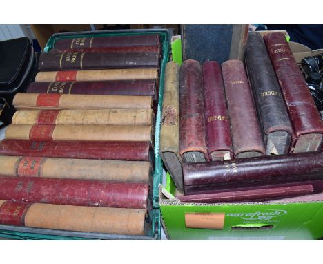 TWO BOXES OF LEDGER / DAY BOOKS containing  twenty-three completed volumes in leather and cloth boards, twenty of which are i