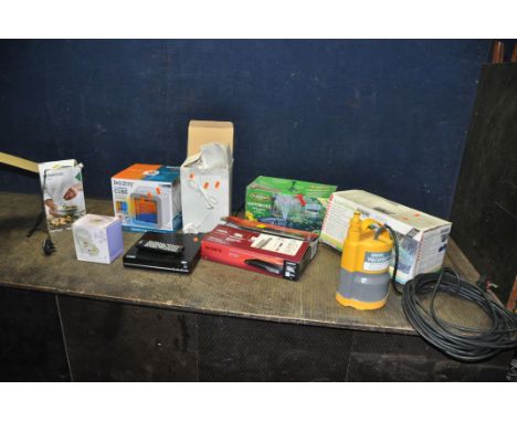A COLLECTION OF HOUSEHOLD AND GARDEN ELECTRICALS including a brand new in box Sony DVD player, an unbranded mosquito lamp and