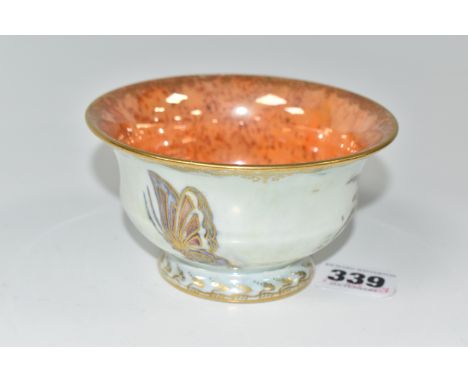 A WEDGWOOD BONE CHINA LUSTRE BOWL, of flared circular form, pattern no. Z4832, mottled orange interior, mother of pearl lustr
