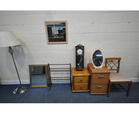 A SELECTION OF OCCASIONAL FURNITURE, to include a two drawer filing cabinet with a brushing slide, a pine two drawer bedside 