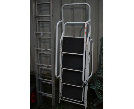 A YOUNGMAN MERCURY LIGHTWEIGHT ALUMINIUM DOUBLE EXTENSION LADDER, with thirteen rungs to each length, along with two step lad