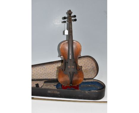 A CASED GERMAN VIOLIN, stamped Hopf on the two piece back below the button, the button is also stamped but unclear, total len