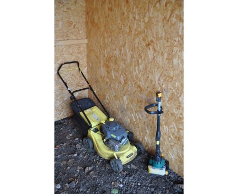 A CHALLENGE KSS40E PETROL LAWN MOWER, along with a petrol multi tool (condition report: both engine turns but not started) (2