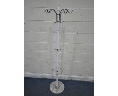 A 20TH CENTURY WHITE SPUTNIK COAT / HAT STAND, height 179cm (condition report: two missing balls, general signs of usage)