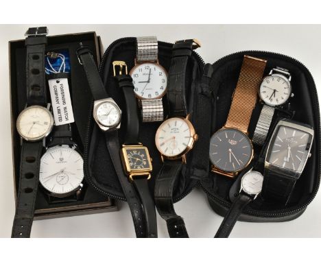 A SMALL ASSORTMENT OF WRISTWATCHES, to include a gents 'Skagen Denmark', quartz movement, rectangular dark silver dial signed