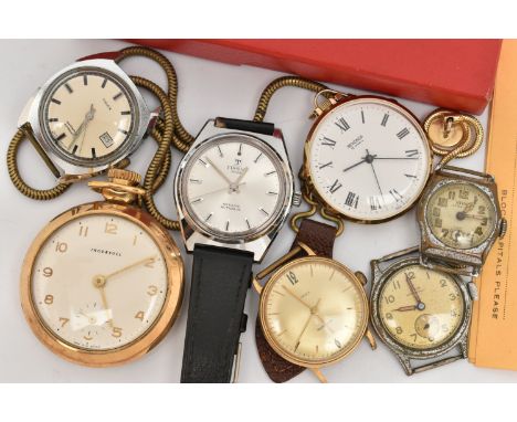 AN ASSORTMENT OF WATCHES, to include a quartz movement 'Tissot' wristwatch, four watch heads, names to include Timex, Oris an