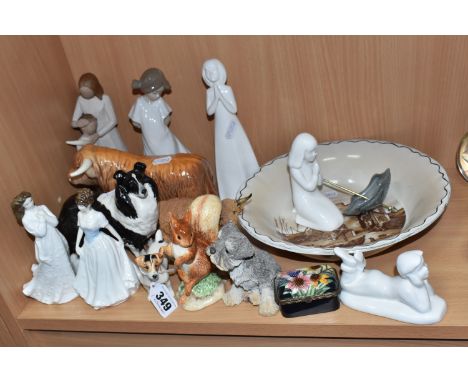 A GROUP OF CERAMIC FIGURES, ETC, to include Beswick Sheepdog - Large model no 1792, and Jack Russell Terrier - Small no 2109,