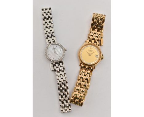 TWO LADIES WRISTWATCHES, the first a quartz 'Raymon Weil' watch, round gold tone dial signed 'Raymond Weil', date window at t