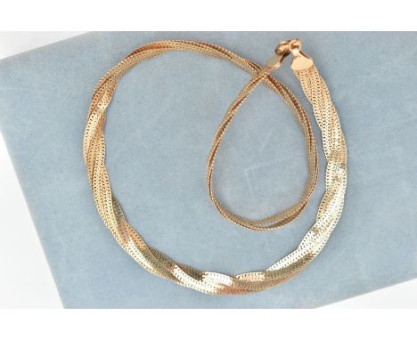 A CASED 9CT GOLD FLAT WOVEN CHAIN, fitted with a lobster clasp, hallmarked 9ct Birmingham import, length 410mm, approximate g