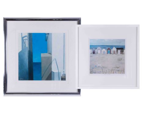 H.M.Col, 'Beach Combing' framed and glazed together with Gill Turner print, 39cm x 39cm, framed and glazed (2).