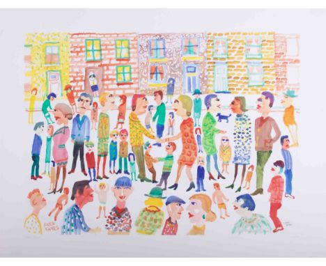 Fred Yates (1922-2008) 'Street Scene' signed limited edition print 14/95, 46cm x 59cm, unframed.