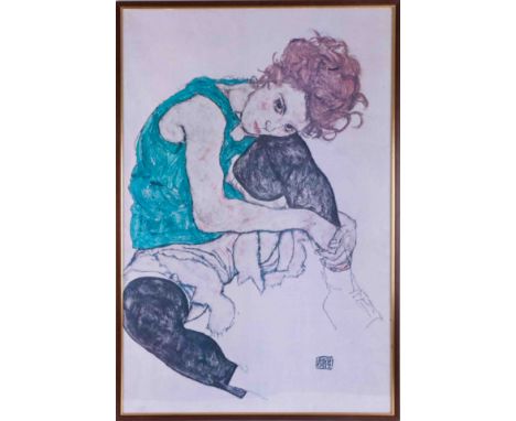 Egon Schiele (1890-1918) 'Sitting Women' print, 81cm x 54cm, framed and glazed.