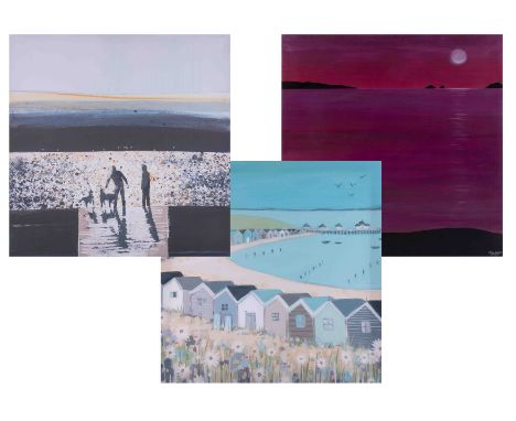 Janet Bell, 'Beach Huts' print on canvas, Villarospo 'Haze' oil on canvas and another, 60cm x 60cm (3).