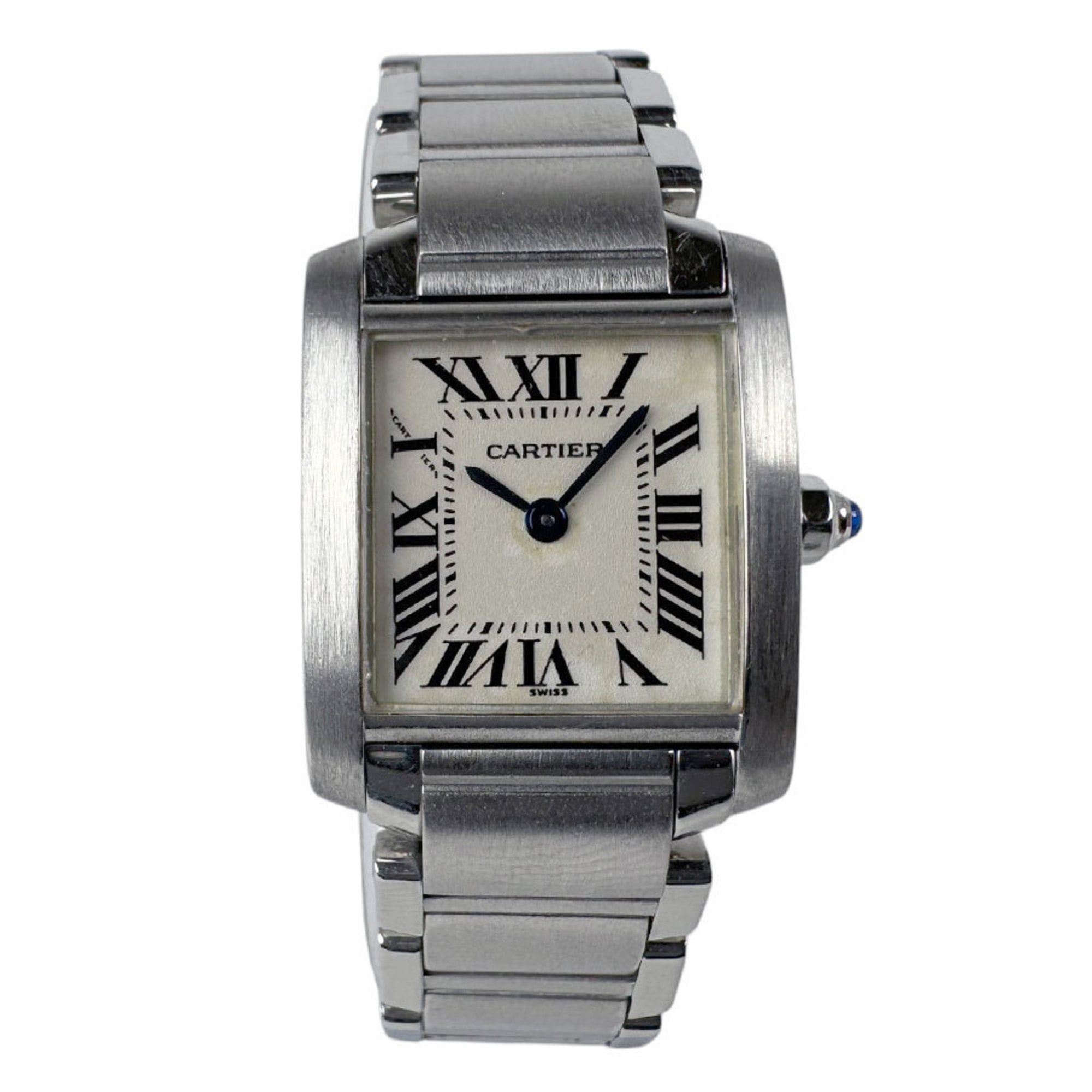CARTIER Watch Tank Francaise SM Stainless Steel Silver x White Ladies Quartz