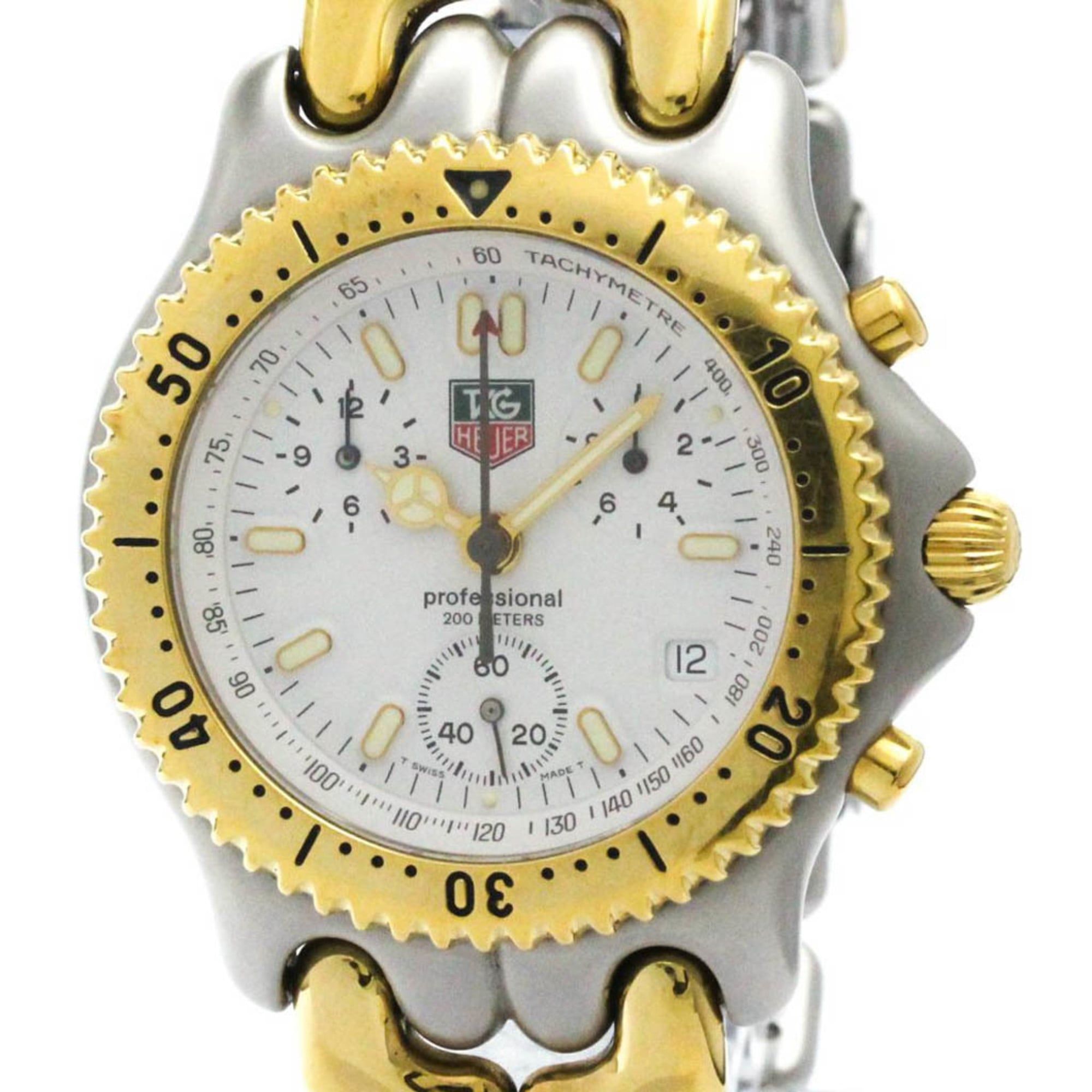 Polished TAG HEUER Sel Chronograph Gold Plated Steel Mens Watch S35.006