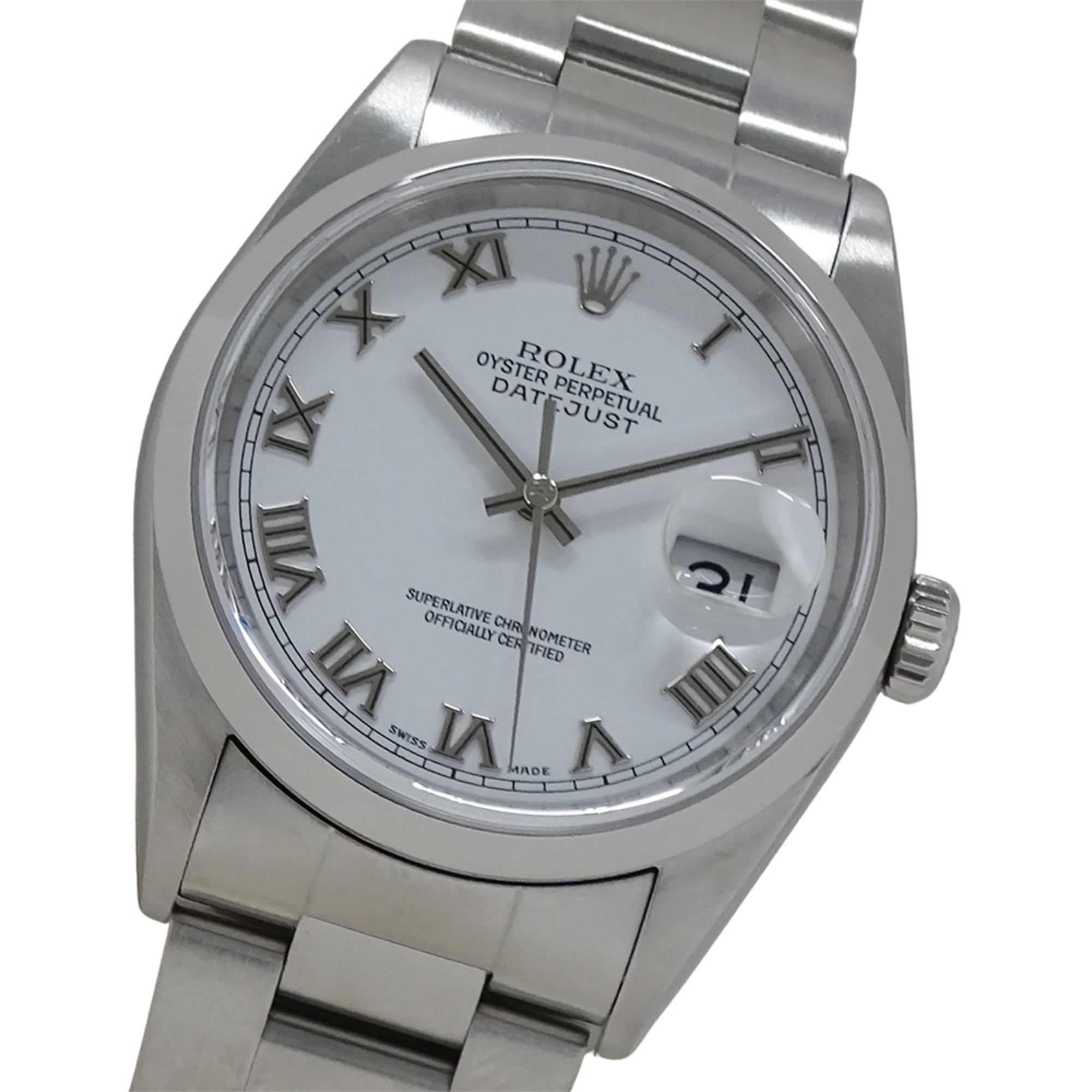 Rolex Datejust 16200 P-number Men's Automatic Watch, Stainless Steel, Silver, White, Roman Dial, Pol