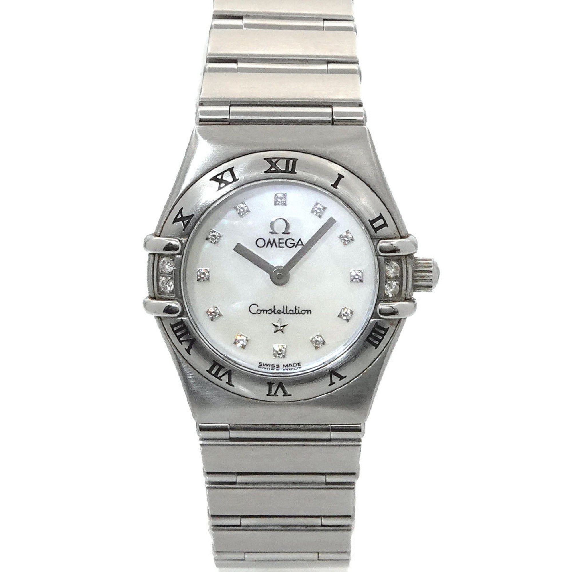 OMEGA Constellation Mini My Choice 1566 76 4P Diamond Bezel Women's Watch 12P White Shell Quartz