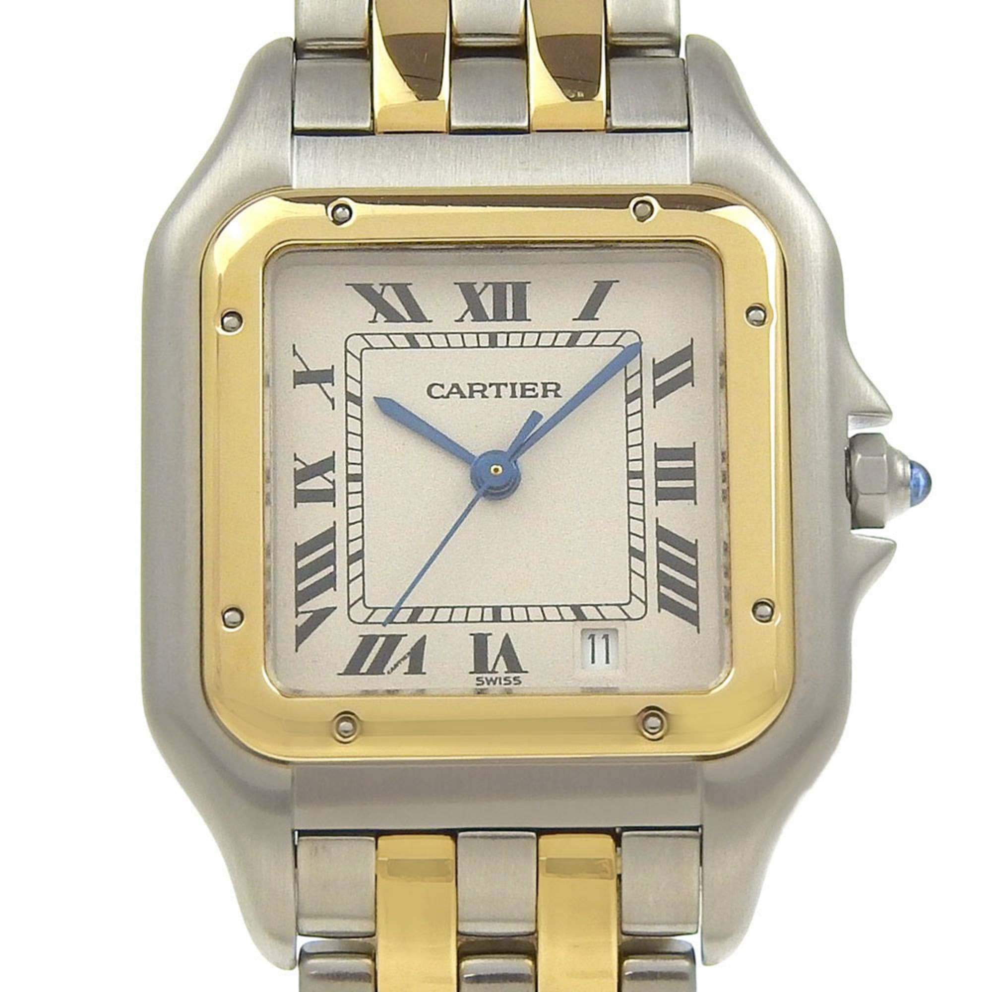 Like new Cartier Panthère MM 2-Row Two-Tone Date Watch W25028B6 Cream Dial Stainless Steel 18K Yello