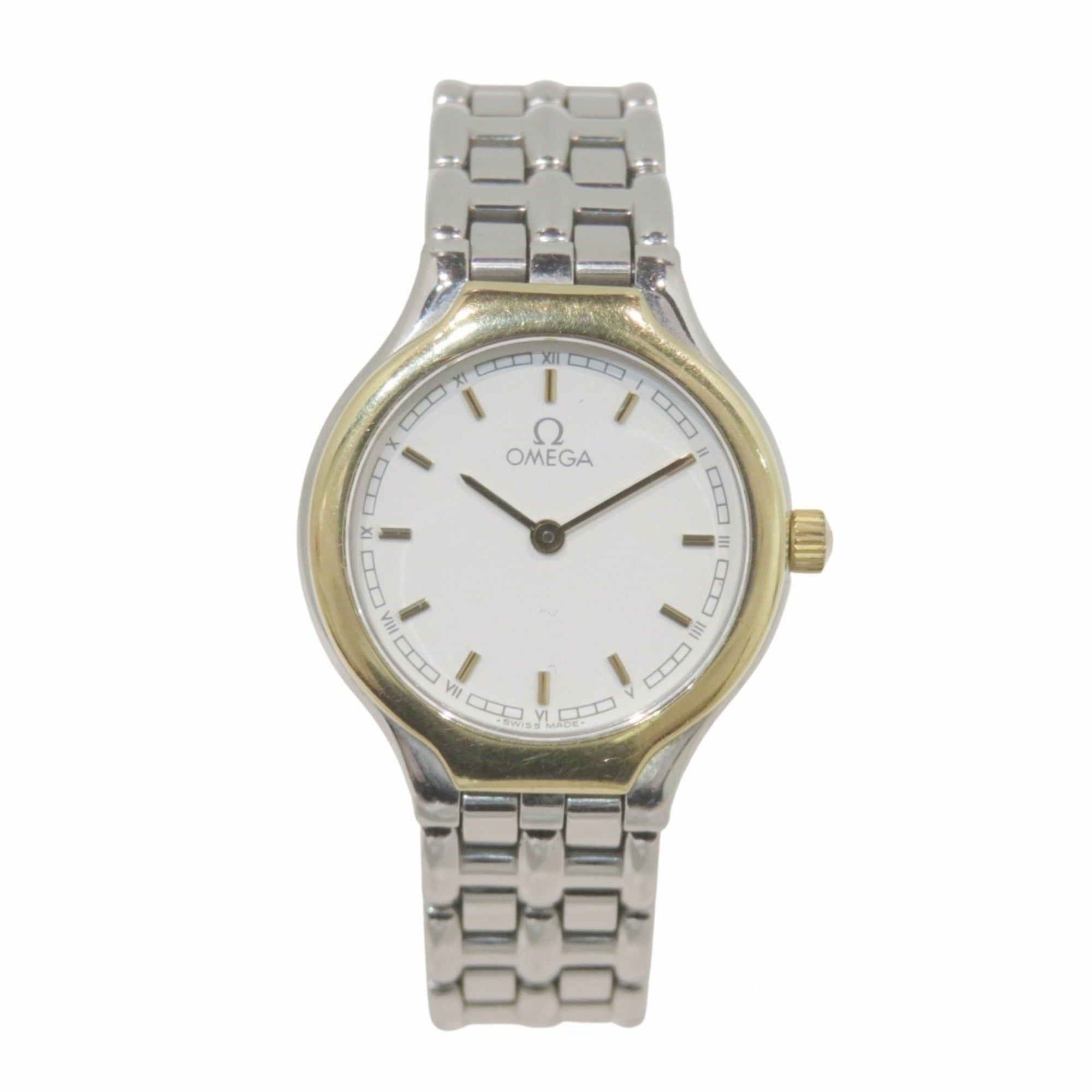 OMEGA Devil Symbol Watch, Stainless Steel, Quartz, White Dial