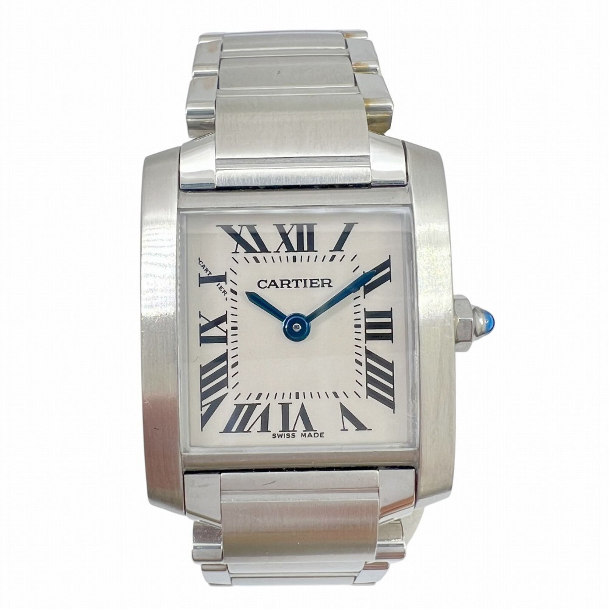 CARTIER Tank Française SM Stainless Steel White Dial Quartz Wristwatch for Men and Women