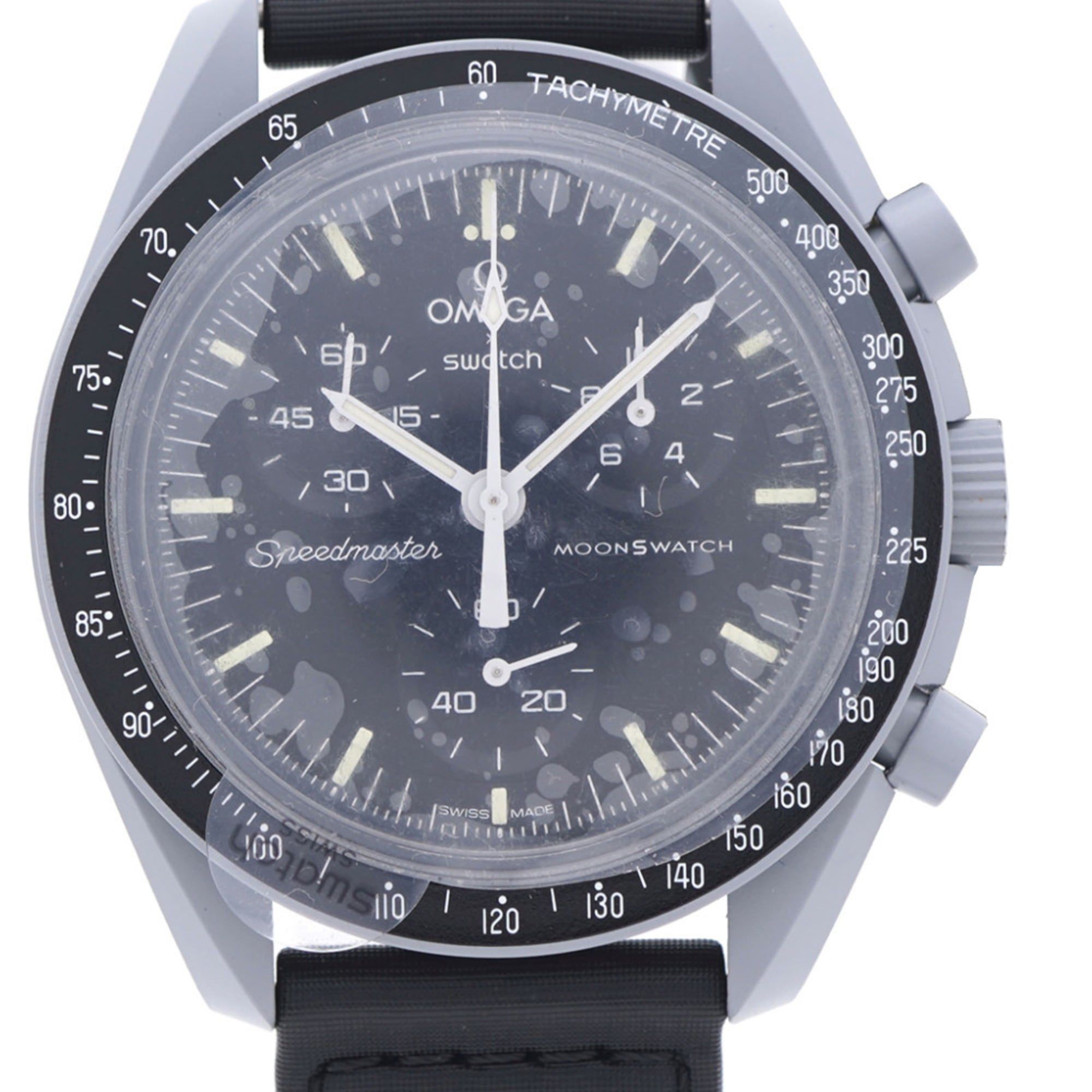 Unused Omega x Swatch Speedmaster Mission to the Moon S033M100 Watch, Nylon, Bioceramic, Black Dial,