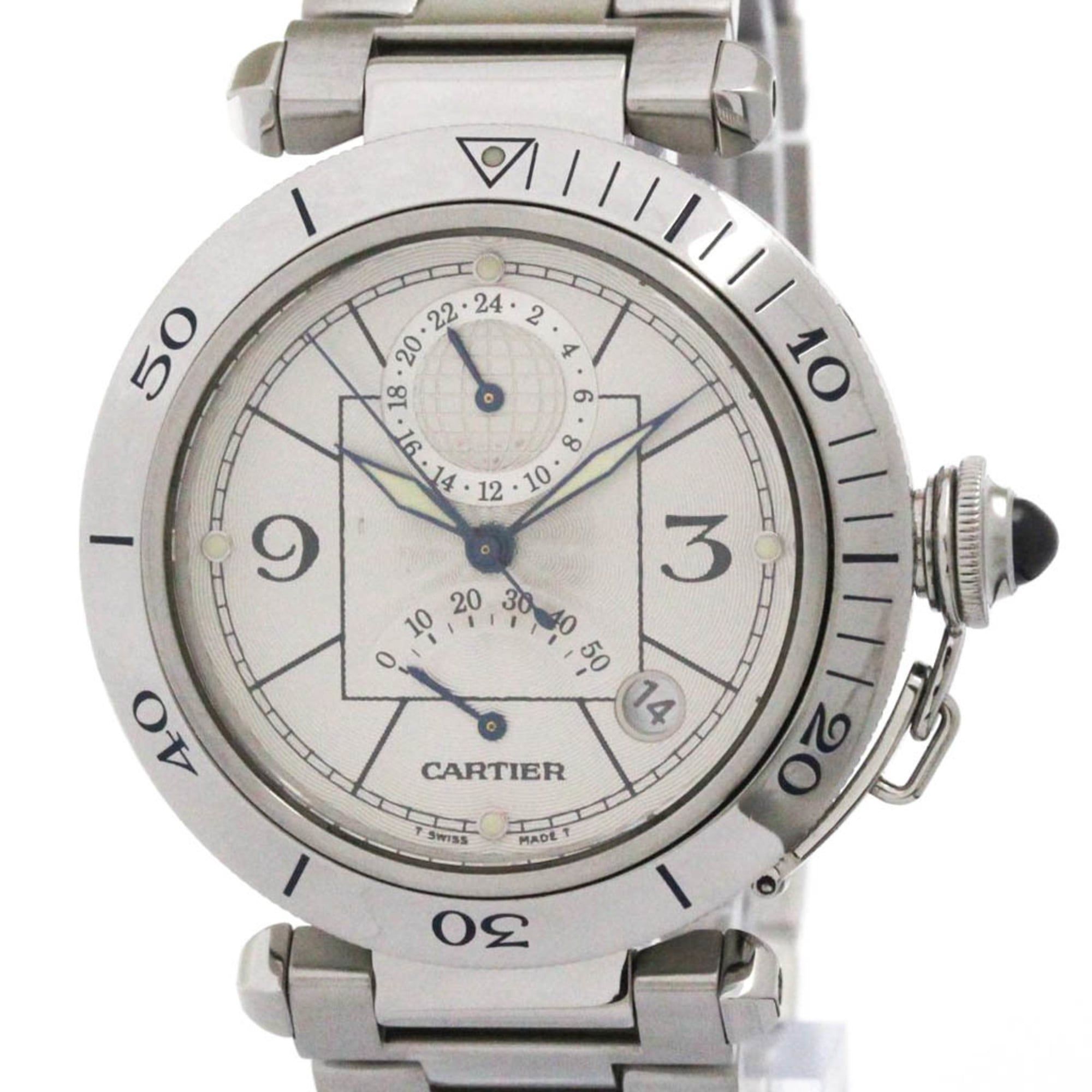CARTIER Pasha 38 GMT Power Reserve Automatic Watch W31037H3 Polished
