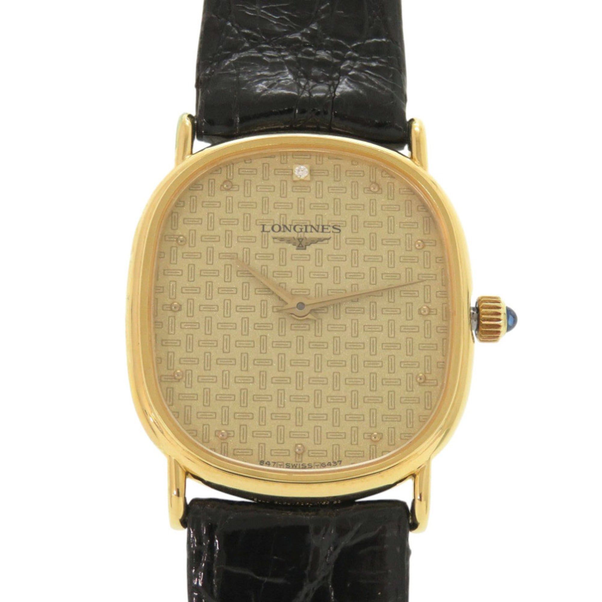 Like new Longines 0037, a single diamond, manual winding, stainless steel, leather, gold and black w