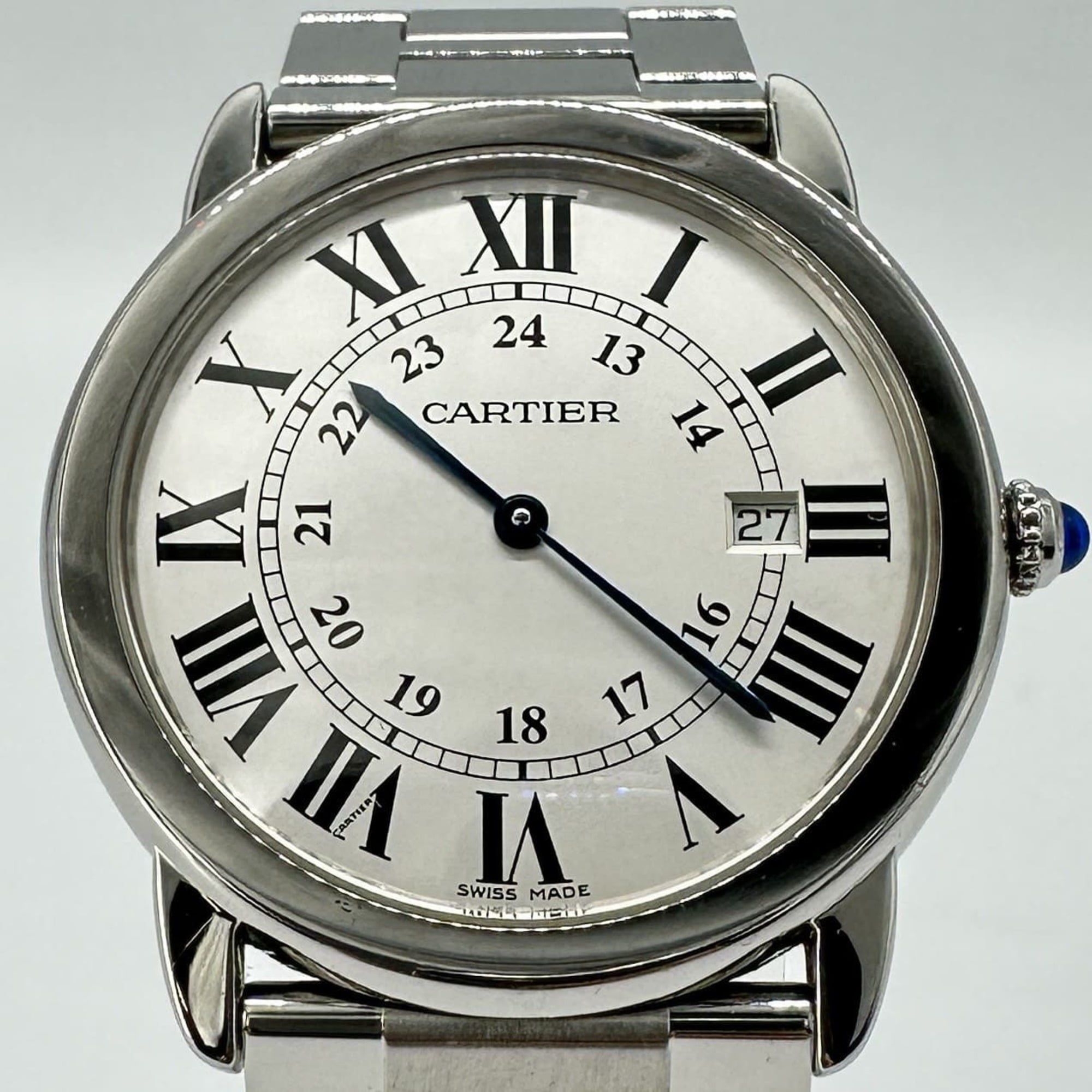 Cartier Rondo Solo LM de W6701005 Men's Watch with Date, Quartz Movement, Stainless Steel, White and
